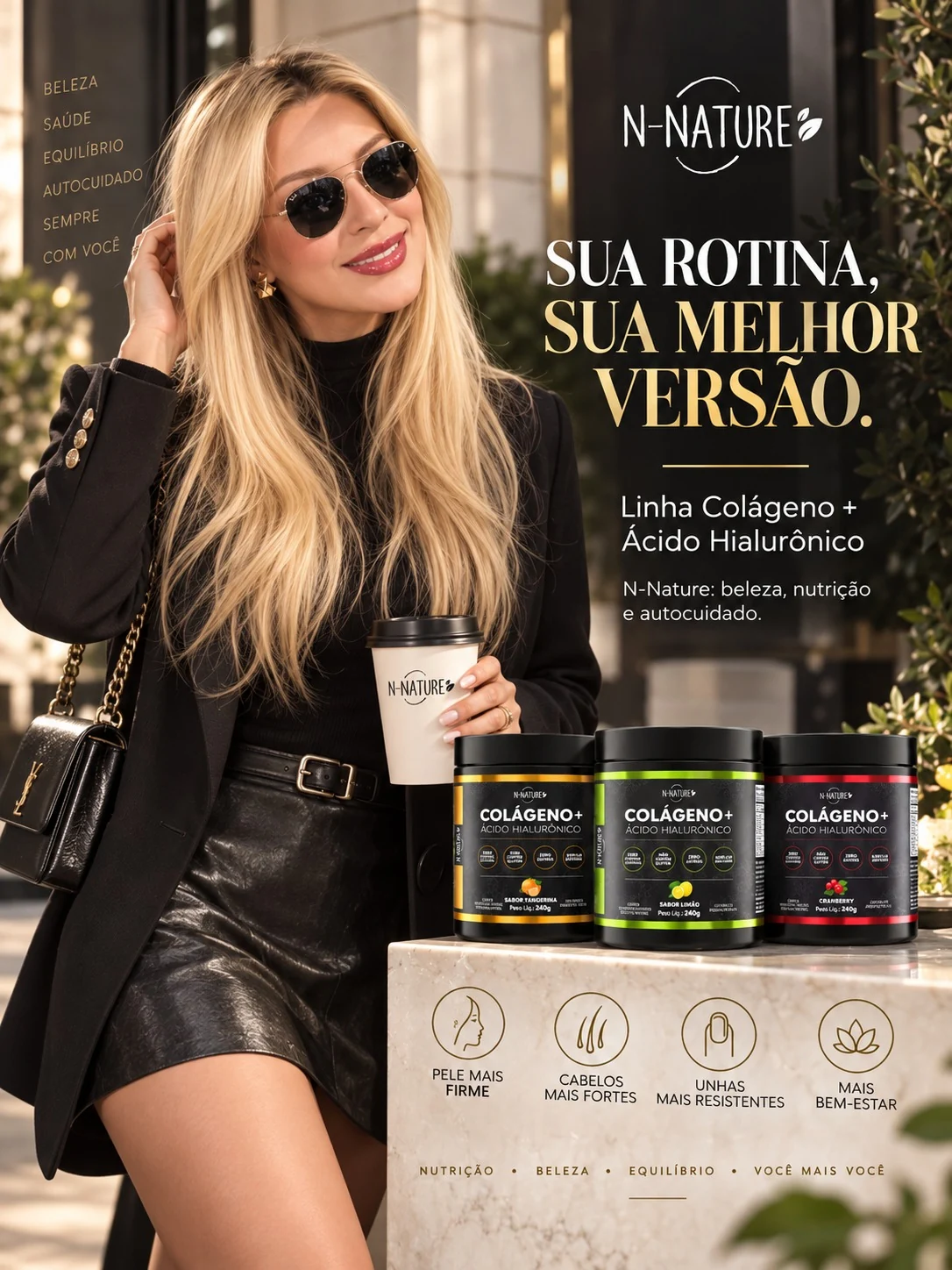 Campanha N–Nature de colágeno com modelo