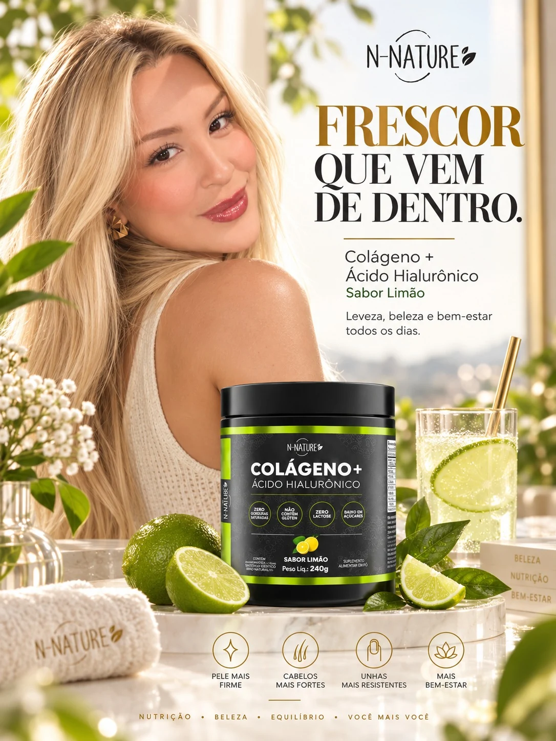 Anúncio N–Nature: Colágeno + Ácido Hialurônico
