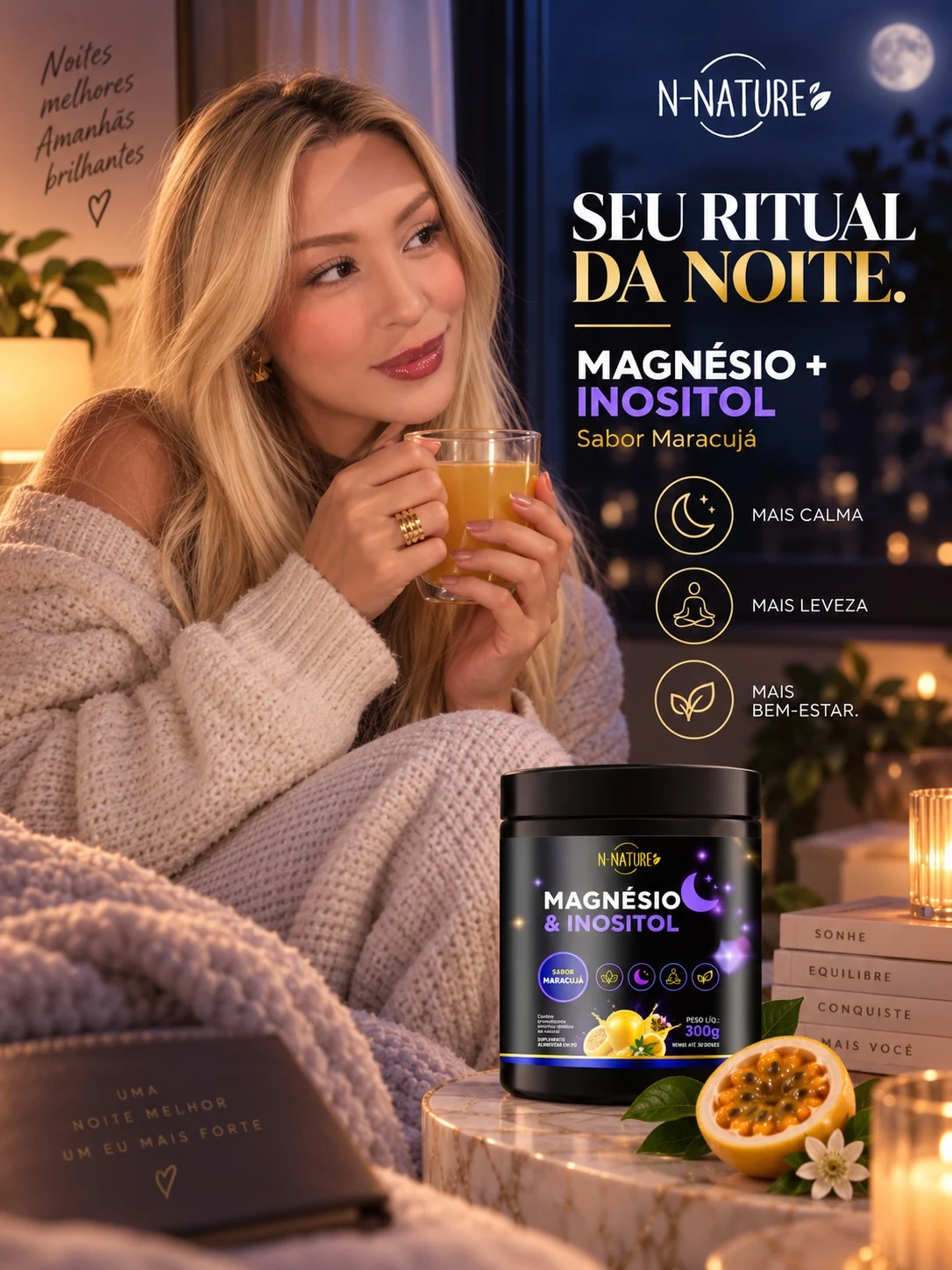 Campanha N–Nature de magnésio e inositol com modelo
